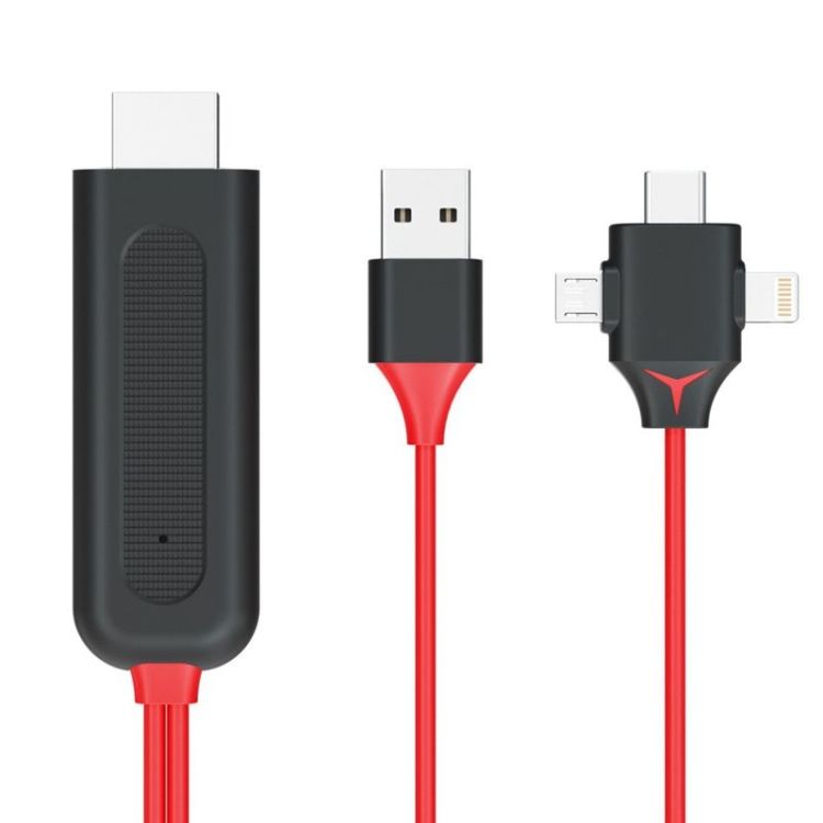 3 In 1 Android IPhone To HDMI TV Same Line Red Ordinary Fund
