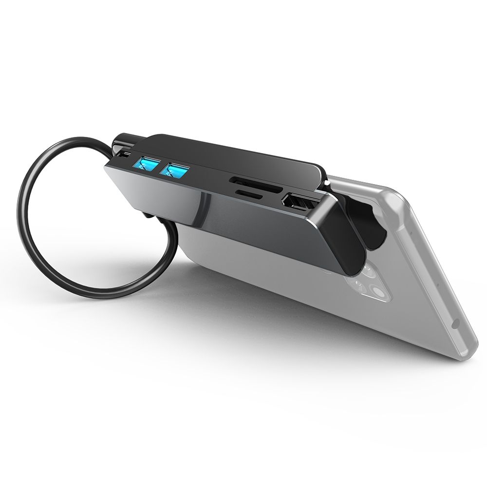 AD-065 6 In 1 USB-C / Type-C To 4K HDMI + SD / TF Card Slot + Type-C + 2 USB 3.0 Back Clip Style Multifunctional Docking Station HUB