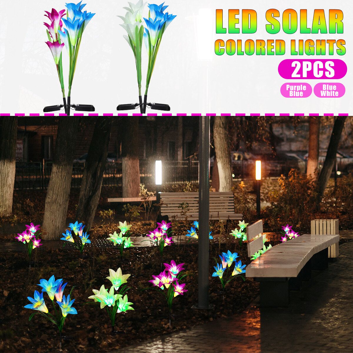 2pcs/set LED Simulation Lily Solar Atmosphere Lights Colored Lights Purple Blue