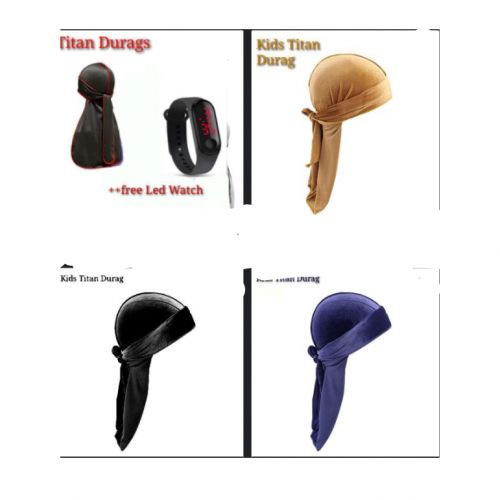 New 4in1 Kids Plain Velvet Titan Durags+ Free Watch