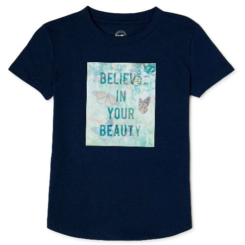Girls Embellished Short Sleeve T-shirt -believe In Your Beauty