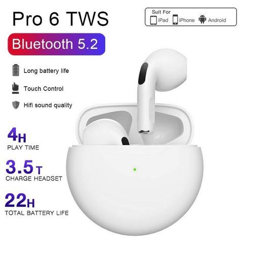 New Pro6 White And Black Headphones Wireless Bluetooth Pod