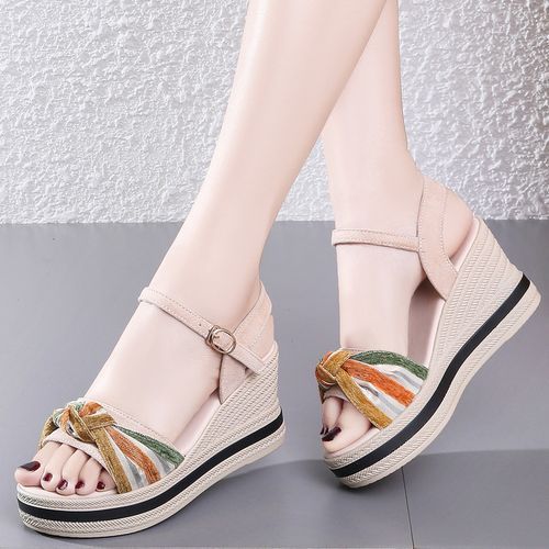 Wedge Heel Sandals Women's Shoes Bohemian Style Elegant Platform Sandals Beach Shoes/beige