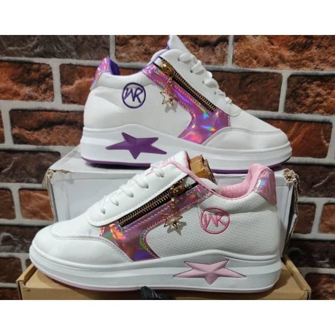 Fashionable White And Pink Unique Sneakers