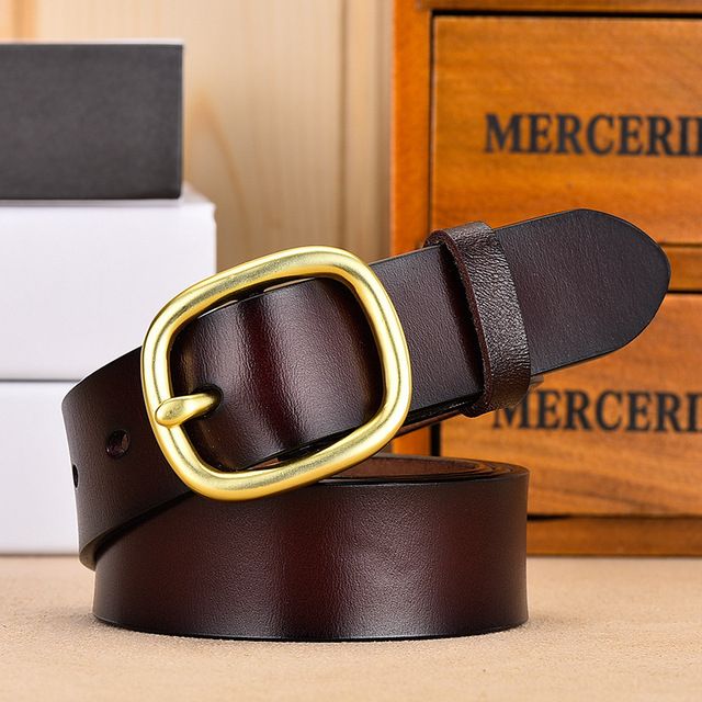 Women‘s Belt Genuine Leather Belts For Women Female Gold Pin Buckle Strap Fancy Vintage For Jeans Dropshipping(#Gold Coffee)