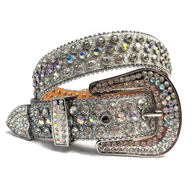 Western Cowgirl Cowboy Bling Bling Rhinestones Belt Quality Studded Belt For Women Men Fashion Cinto De Strass Ceinture Femme(#Silver)