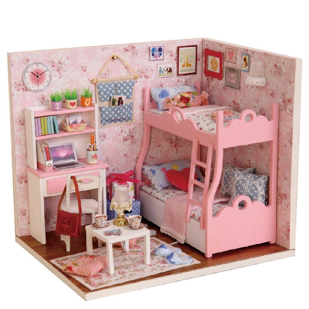 Wooden Dollhouse Miniatures DIY House Kit Funny Wooden