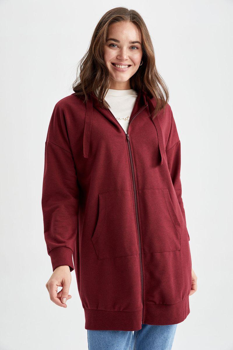 Woman Regular Fit Knitted Long Sleeve Tunic - Bordeaux