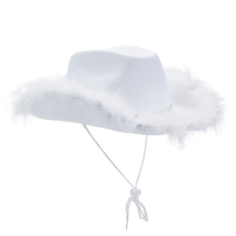 Rhinestones Feather Patchwork Cowboy Hat Party E girls Casual Outwear Lace up Caps Vintage Elegant Hats Clubwear 2022