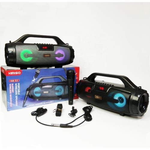 Km-s3 Super Bass BT Wireless Portable Speaker, RADIO, MEMORY CARD,USB, BLUETOOTH, AUX, LUX LED LIGHT, MICROPHONE AND LOTS MORE