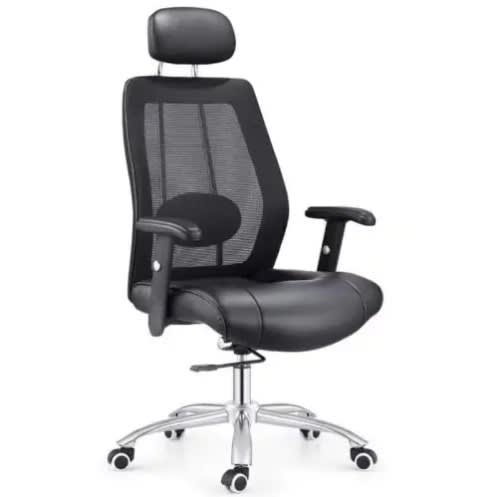 Executive High Back Mesh Office Chair With Black Leather Seat With Swivel