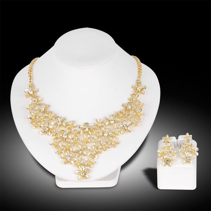 Women Earring & Necklace Jewelry Set-Gold