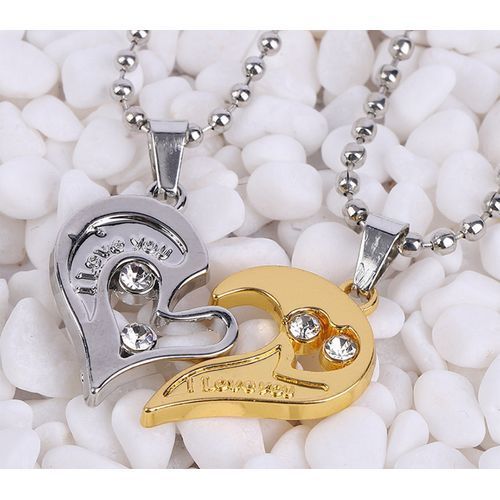 Couple Necklace Heart Studded Pendant