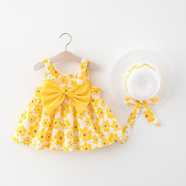 Bow Baby Dress Sling Dresses Baby Clothes Kids Clothes Hat