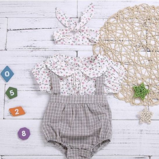 Toddler Kids Baby Girls Flower Stripe Ruffle Romper Jumpsuit