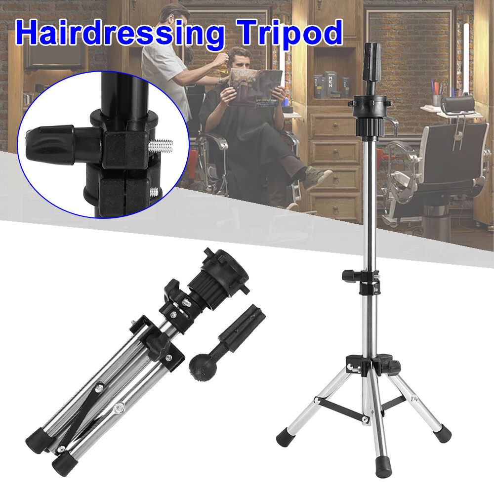 30-60cm Adjustable Wig Head Stand Mannequin Tripod Hairdressing Training Holder Silver