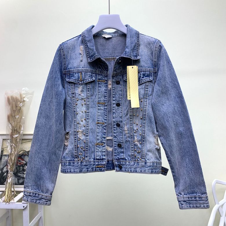 O11 BlueO Cat Embroidery Flower Ladies Jean Jacket