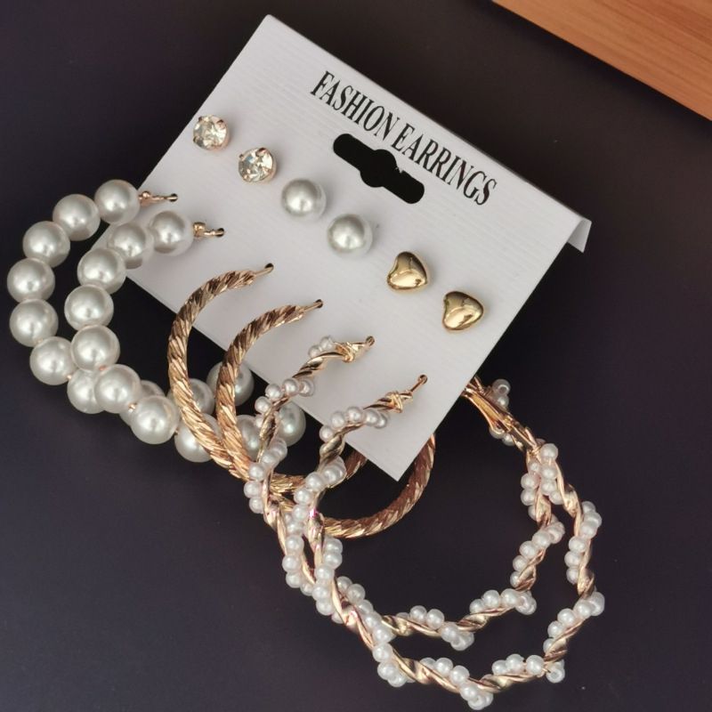 Fashion Hoop Earrings Pearl Peach Heart Earrings 6 Pairs Of Plate Earrings Set