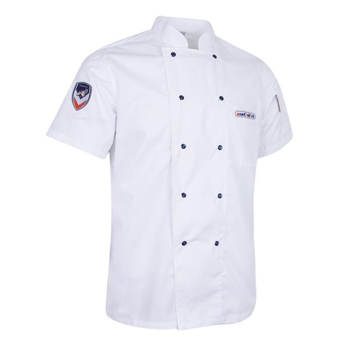 Chef Jacket Coat Uniform Short Sleeve Snap Button Tops Hotel XL White
