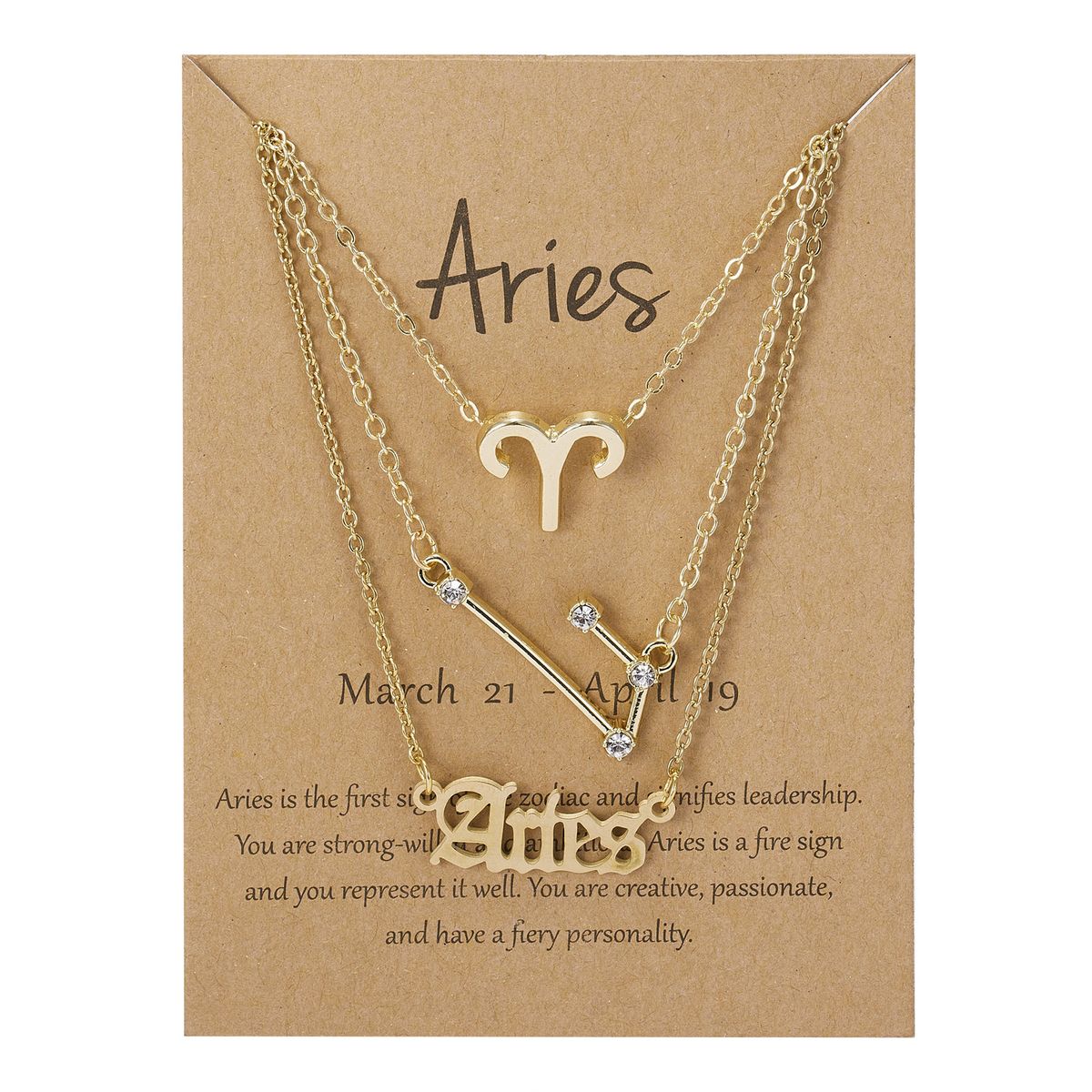 Zodiac Symbol Starry Sky Pendant Necklace Golden Aries