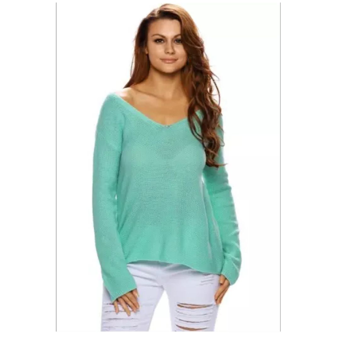 Mfed Green Knitted Long Sleeve Plunge Jumper