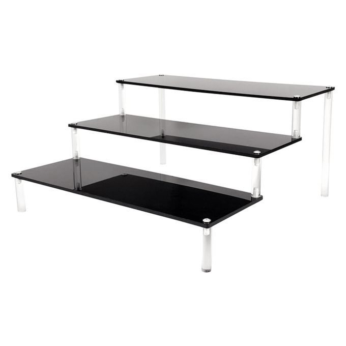 Acrylic Display Stand Riser Shelf For Figures Black 40cm 3 Tier