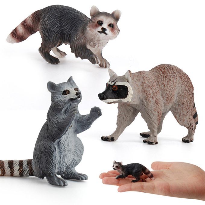 Zoo Jungle Wild Animal Raccoon Figurine Miniature Model Family Set