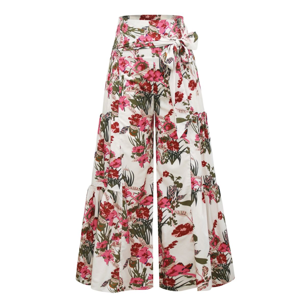 Ladies Beach Wide Leg Pants Tie Pants Digital Printing Loose Casual Pants -Pink