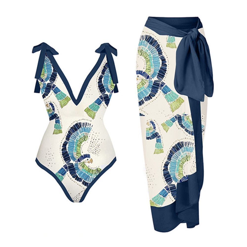 Deep V Print One Piece Swimsuit Set Summer Beach Wear Swimming Suit Luxury Shorts Bourkini Print Floral Lace Stripe Khaki