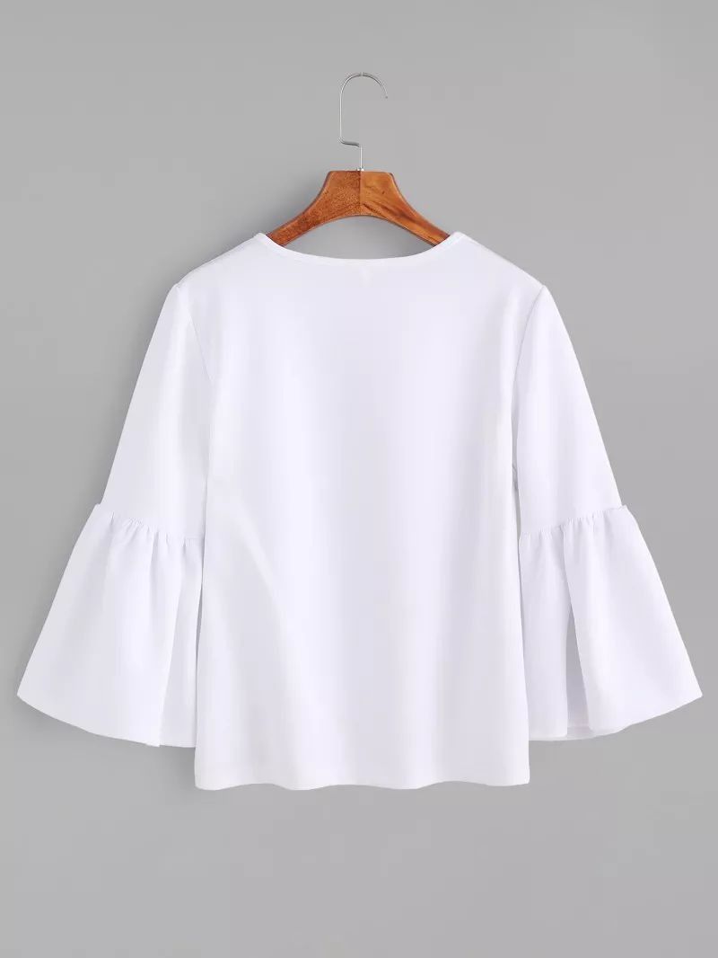 Women Top With Bell Sleeves- White