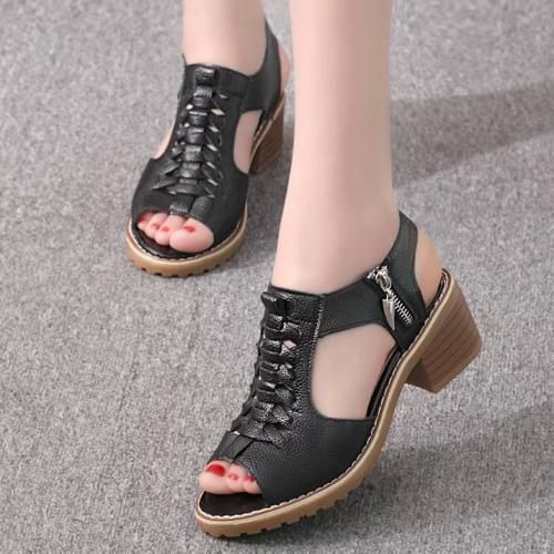 Ladies Fashion Sandals Wedge Heels Large Size Flat Sandals And Slippers-Black