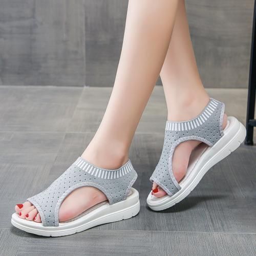 Ladies Fashion Sandals Wedge Heels Large Size Flat Sandals And Slippers-Light Gray