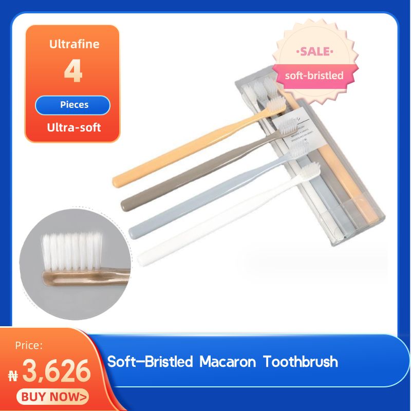 Soft Bristle Toothbrush For Adults, 4 Pieces Small Head Bamboo Charcoal Macaron Toothbrushes