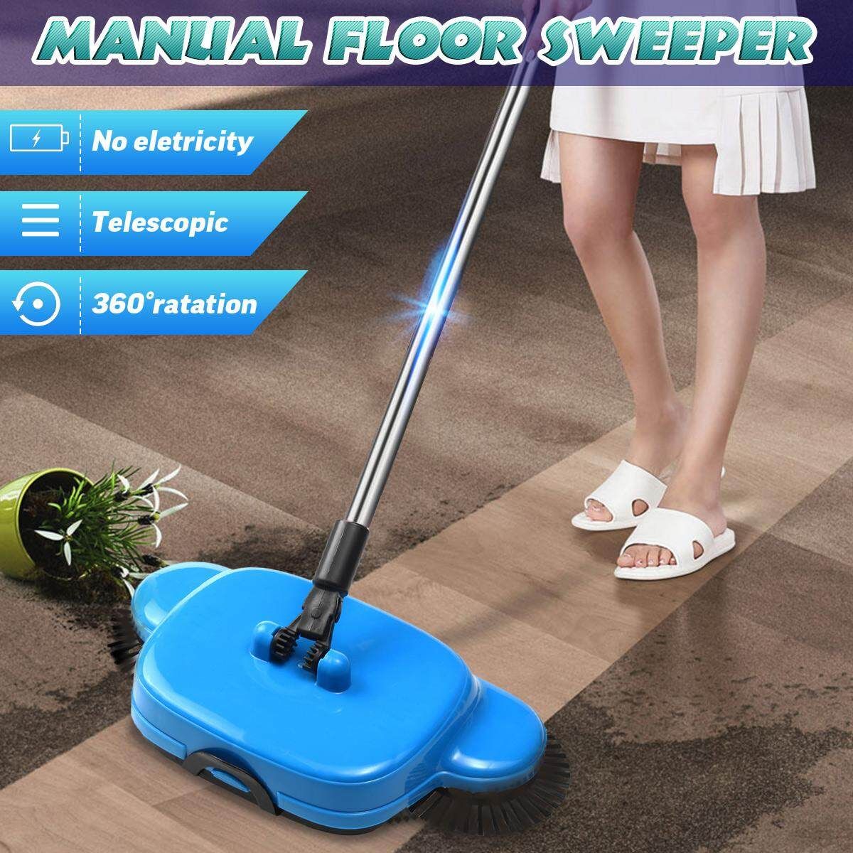 360° Rotary Home Magic Manual Telescopic Floor Dust Sweeper Hand Mopping Cleaner Blue
