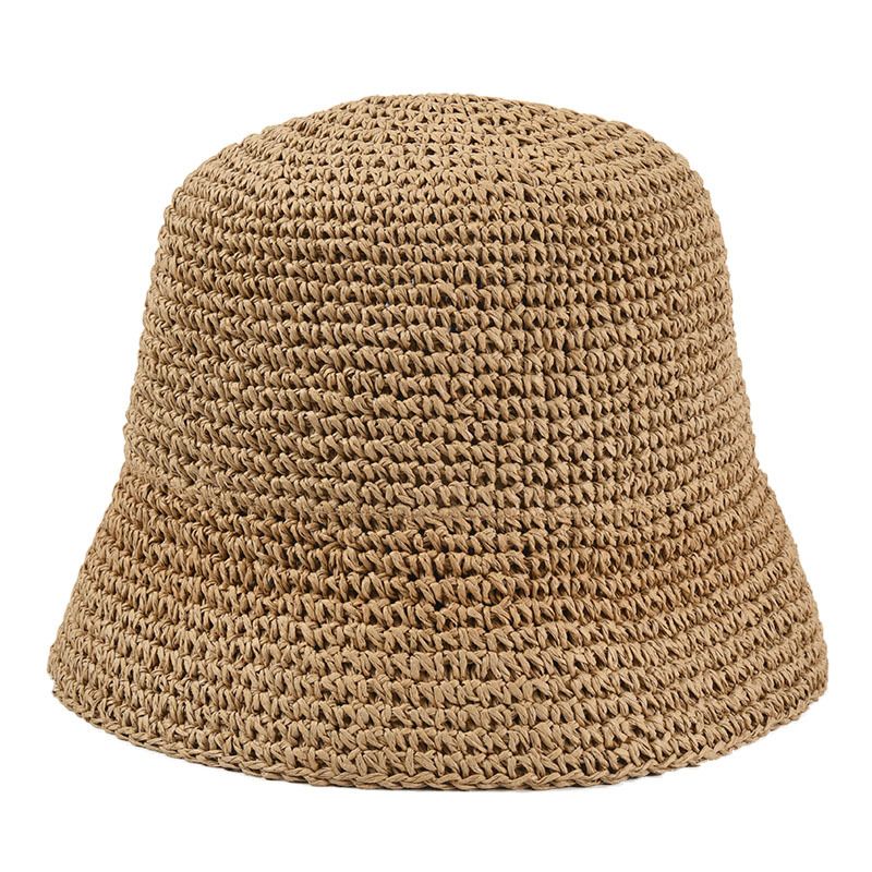 （YFM103-khaki）Summer Ladies Women Sun Hat Summer Beach Straw Hat Female Adult Soft Bucket Pocket Crochet Hat Street Wear Hip Pop Uv Face Cap DON