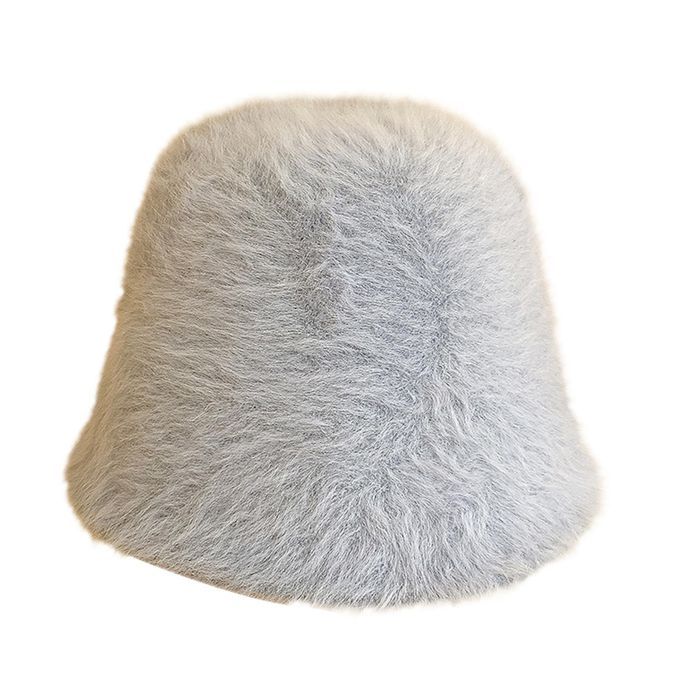 Bucket Hat Fluffy Chill-proof Light-weight Solid Color-Grey