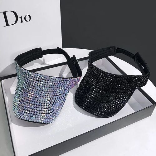 2 SET LUXURY CRYSTAL RHINESTONE GLITTERY VISOR OPEN BRIM CAP