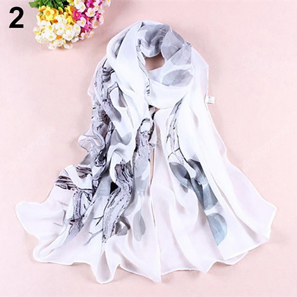 Women's Soft Ink Painting Chiffon Flower Printed Wrap-Grey