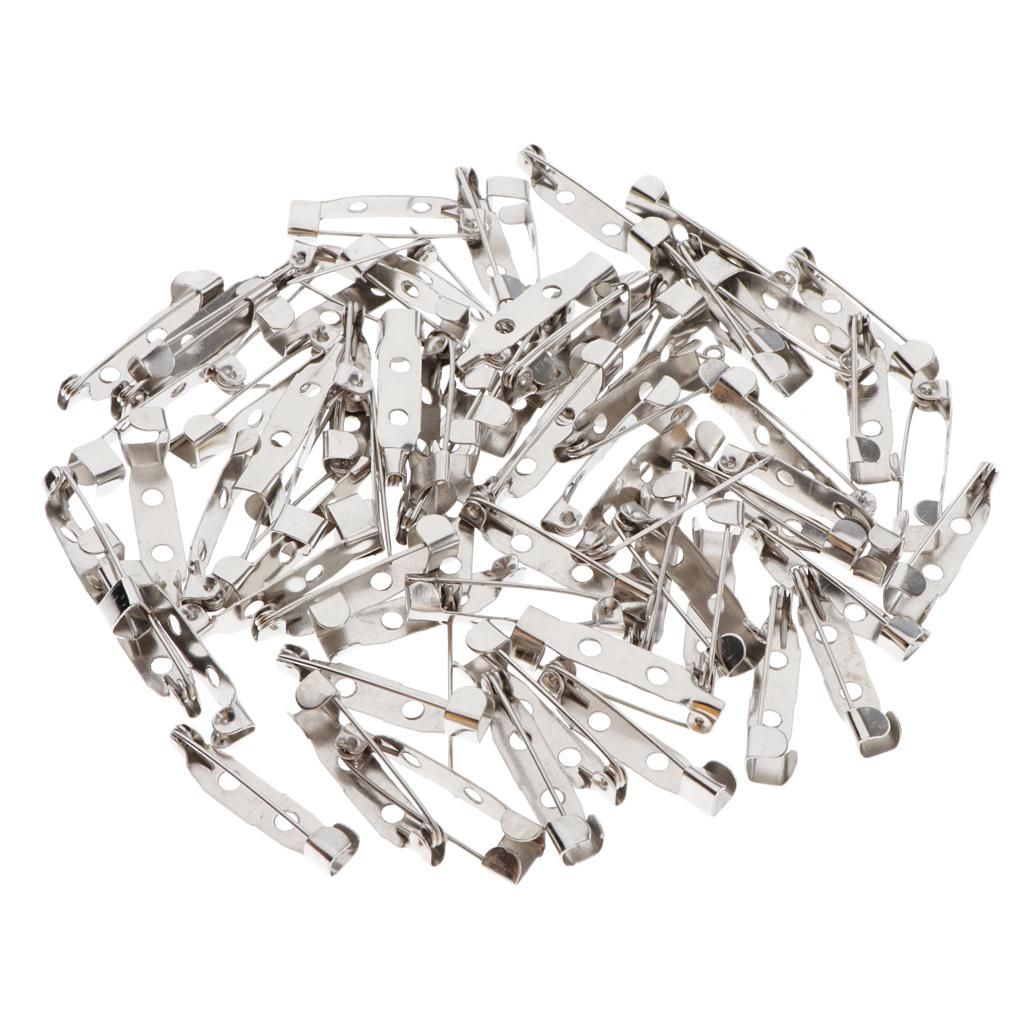60x DIY Brooch Badge Pin Back Findings Blank Base Settings 2 Holes