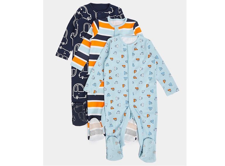 Baby Boys Car Print Cotton Sleepsuits - 3 Pack