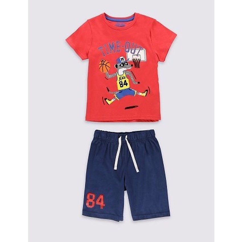 M&S - Pure Cotton Raccoon Basketball Short Pyjamas