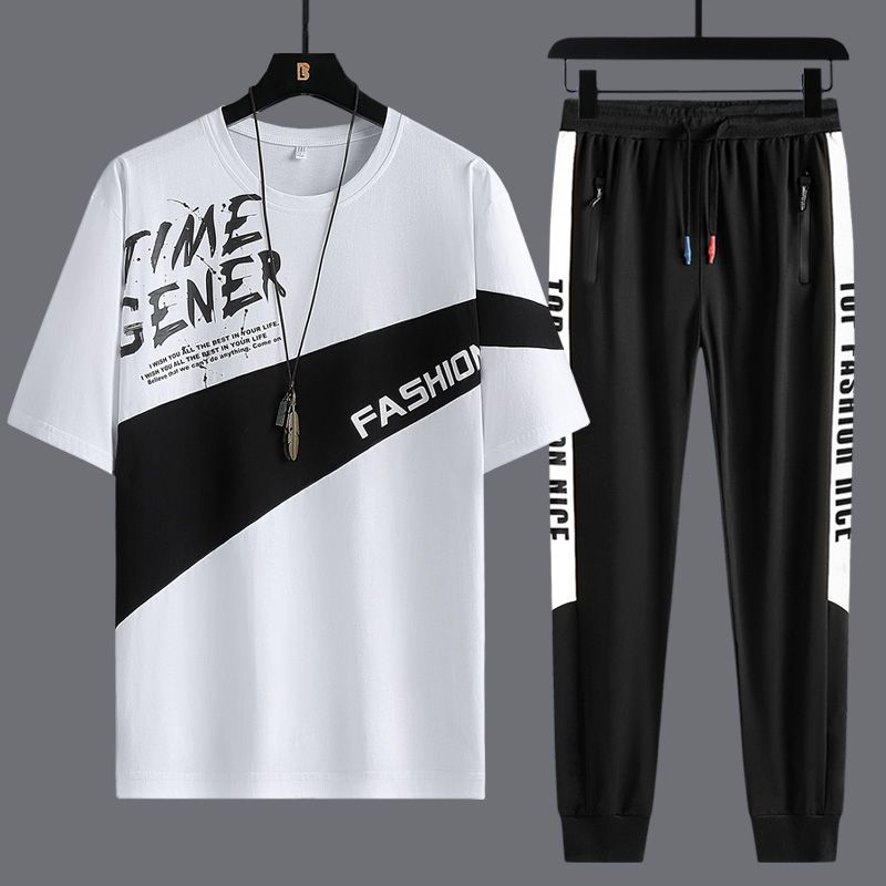 Round Neck Short Sleeve T-shirt Youth Fashion Casual Pants Set