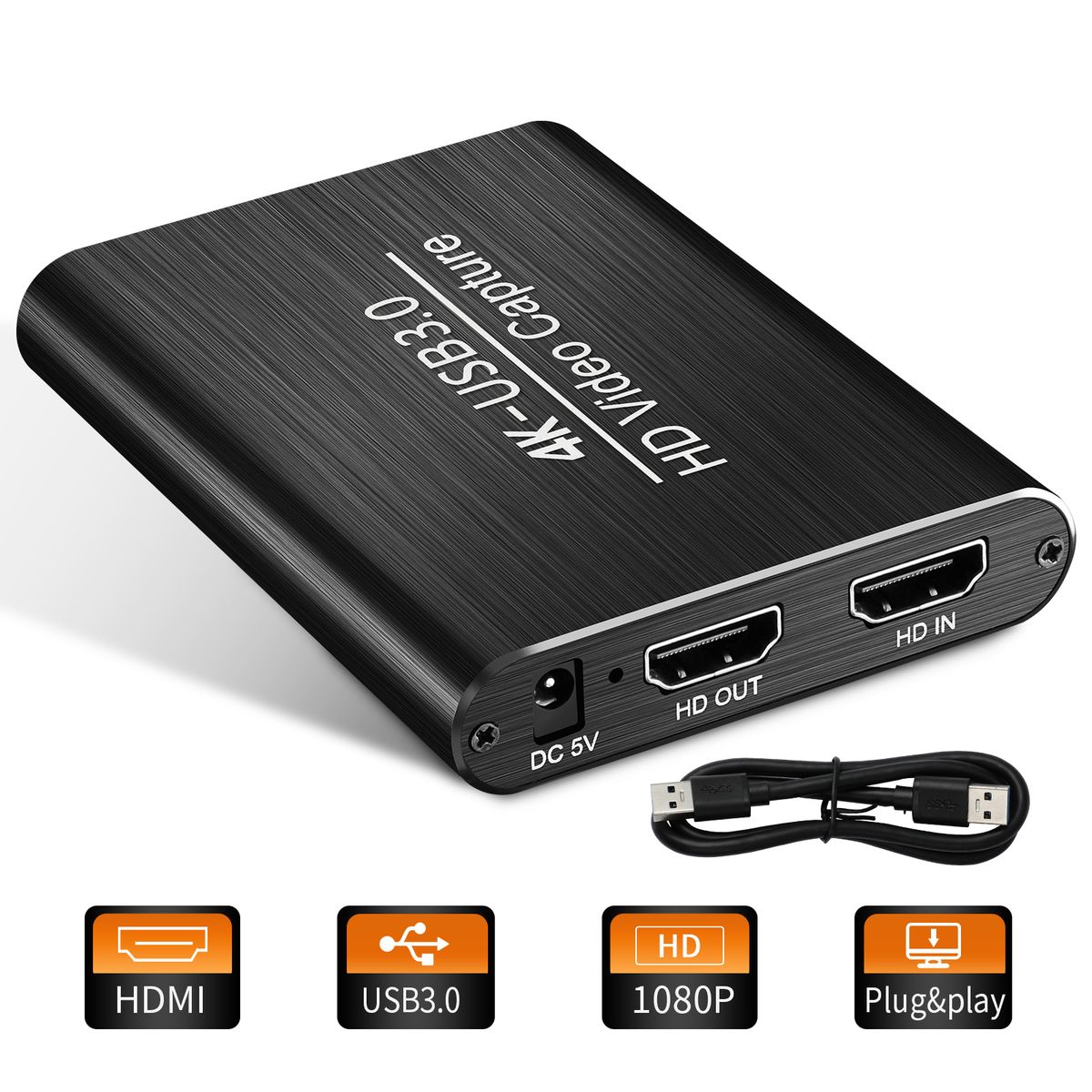 UeeVii Live-Streaming 4K Video Capture Card HDMI-compatible Audio USB-3.0 Game Capture Card Loop-Out 1080P Xbox One PS4 Switch