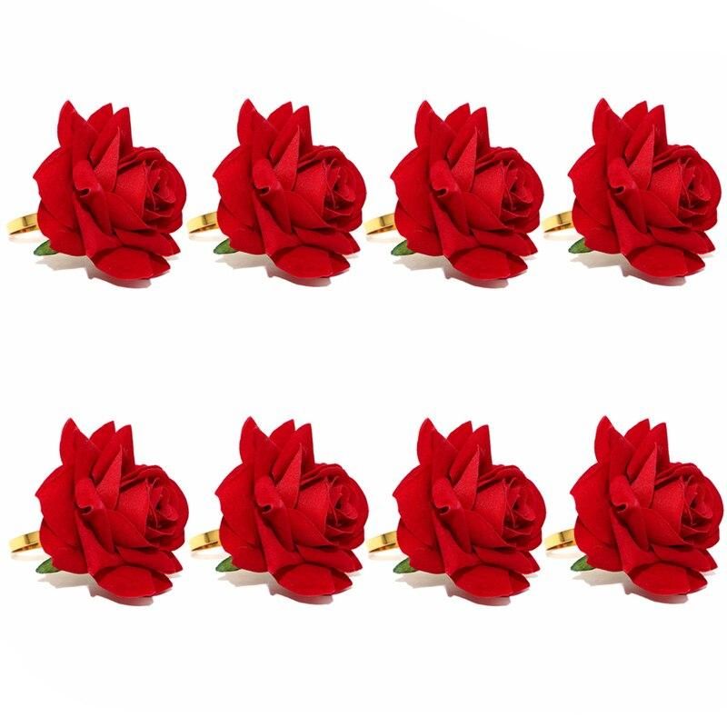 8Pcs Flower Napkin Rings Red Rose Napkin Holder Rings for Wedding Valentine's Banquet Christmas Birthday Decoration HWW01