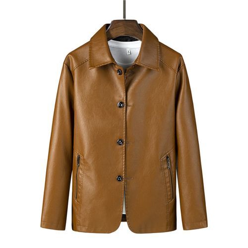 Men's Big Size Windproof Leather Jacket-Brown