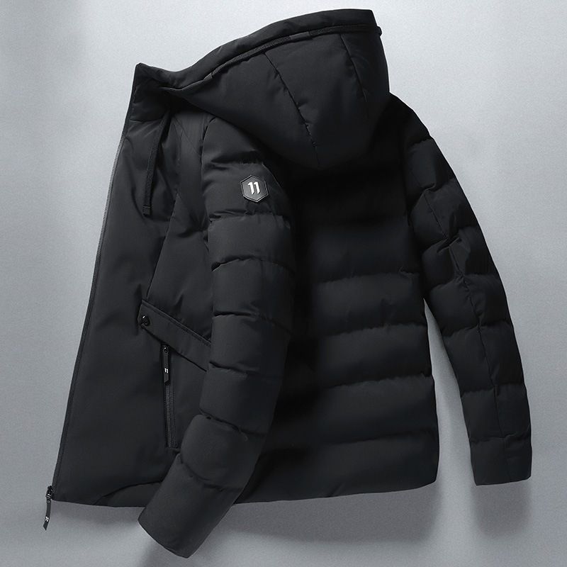 Winter Jacket Men Hoodied Parka Men Warm Windproof Coat Male Thicken Zipper Warm Jackets Mens Solid Down Coats  Black