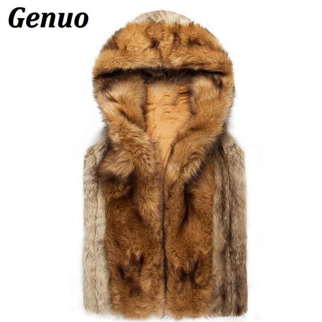 Winter Men Males Fur Vest Hoodie Hooded Thick Fur Warm Waistcoat Jacket