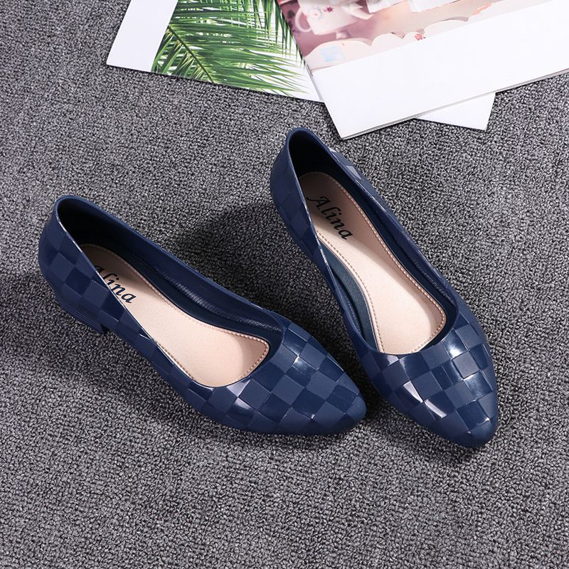 Women's Sandals Shoes PVC Rubber Jelly Shallow Mouth Medium Low Heel-blue