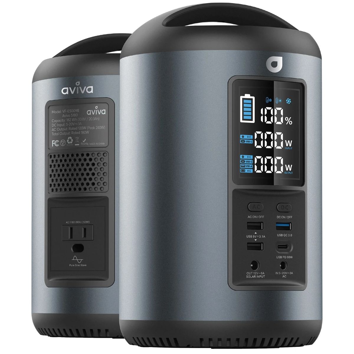 S180 Portable Power Station With LCD Display & AC Output - 196WH