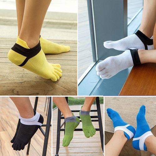 Mens Toe Socks Cotton Five Finger Running Socks Mini Crew Sport Socks (5 Pairs)